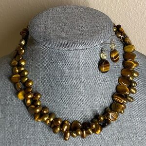 Vintage Tiger Eye & Freshwater Pearl Set